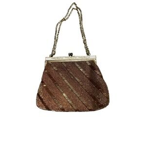 Gold beaded vintage purse with chain strap‎